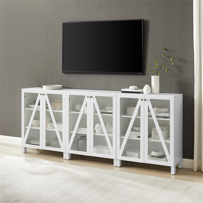 Pemberly Row 3-Piece MDF Wood Media Storage Cabinet Set in White