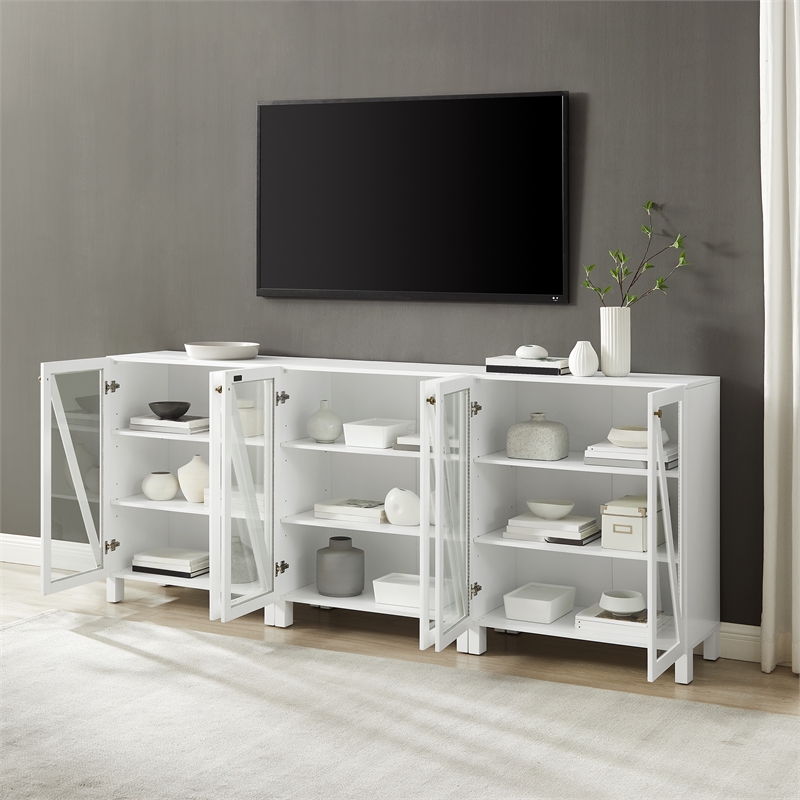 Pemberly Row 3-Piece MDF Wood Media Storage Cabinet Set in White