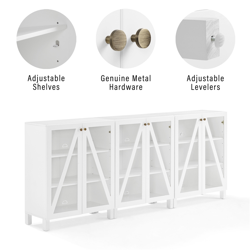 Pemberly Row 3-Piece MDF Wood Media Storage Cabinet Set in White