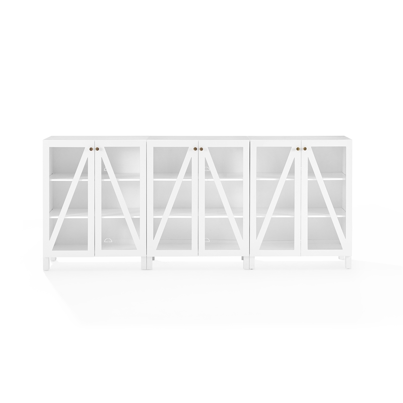 Pemberly Row 3-Piece MDF Wood Media Storage Cabinet Set in White
