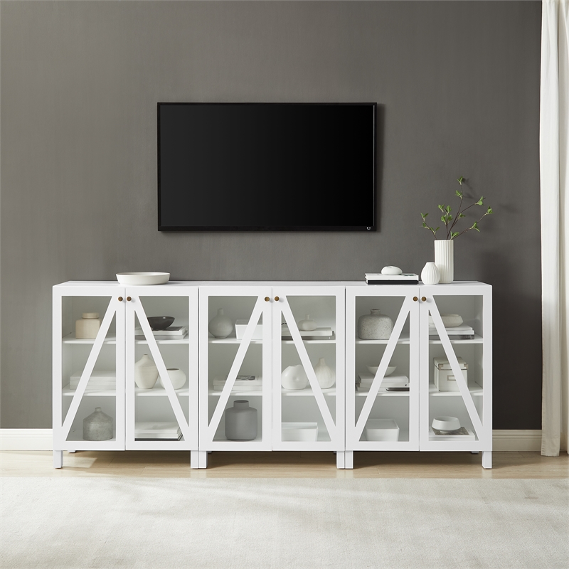 Pemberly Row 3-Piece MDF Wood Media Storage Cabinet Set in White