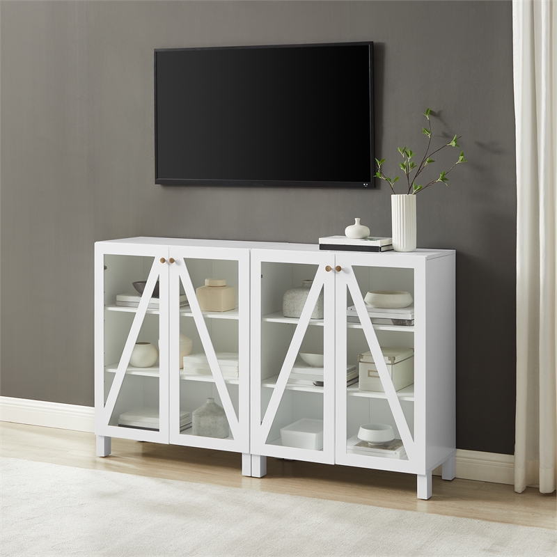 Pemberly Row 2-Piece MDF Wood Media Storage Cabinet Set in White