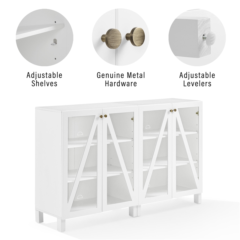 Pemberly Row 2-Piece MDF Wood Media Storage Cabinet Set in White