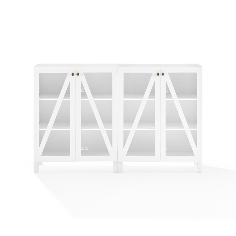 Pemberly Row 2-Piece MDF Wood Media Storage Cabinet Set in White