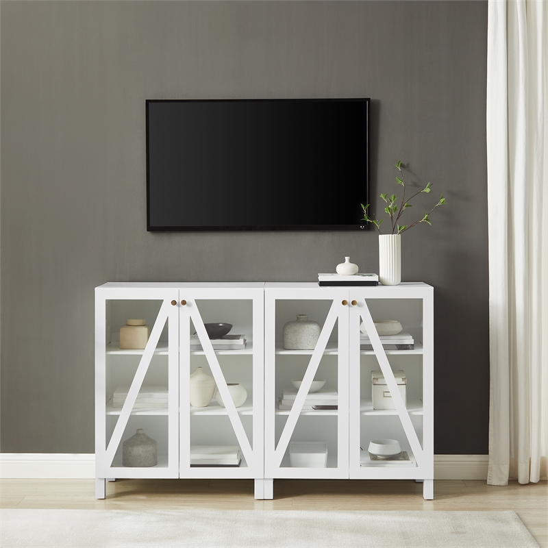 Pemberly Row 2-Piece MDF Wood Media Storage Cabinet Set in White