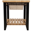 Pemberly Row Butcher Block Kitchen Island with Baskets in Black Wood