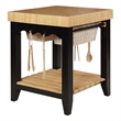 Pemberly Row Butcher Block Kitchen Island with Baskets in Black Wood