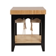 Pemberly Row Butcher Block Kitchen Island with Baskets in Black Wood