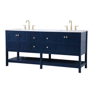 Pemberly Row 72&quot Steel and Solid Wood Double Bathroom Vanity in Blue