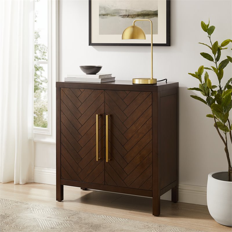 Pemberly Row 2-Door Modern Wood Accent Cabinet in Dark Brown