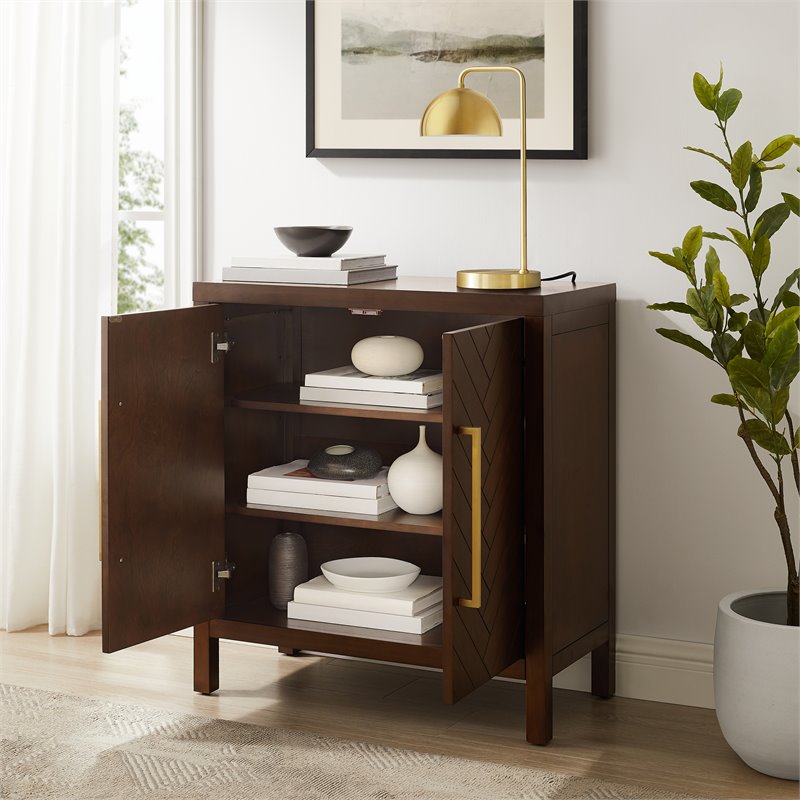 Pemberly Row 2-Door Modern Wood Accent Cabinet in Dark Brown