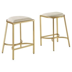 Pemberly Row 24&quot Traditional Metal Stool in Oatmeal/Gold (Set of 2)