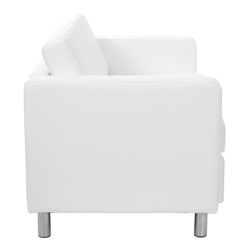 Pemberly Row Loveseat with Dillon Snow White Faux Leather and Silver Legs