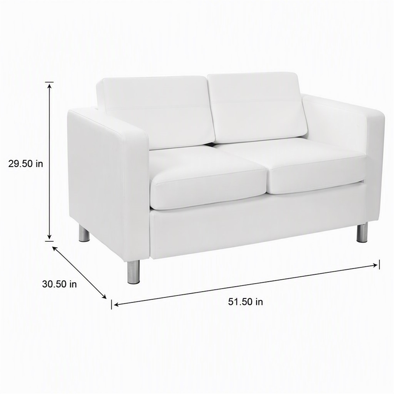 Pemberly Row Loveseat with Dillon Snow White Faux Leather and Silver Legs