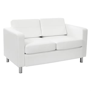 Pemberly Row Loveseat with Dillon Snow White Faux Leather and Silver Legs