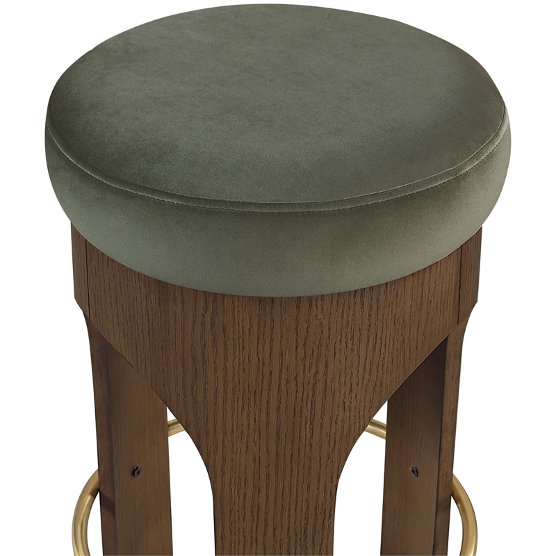 Pemberly Row Green Velvet Upholstered Counter Stool with Walnut Finish