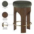 Pemberly Row Green Velvet Upholstered Counter Stool with Walnut Finish