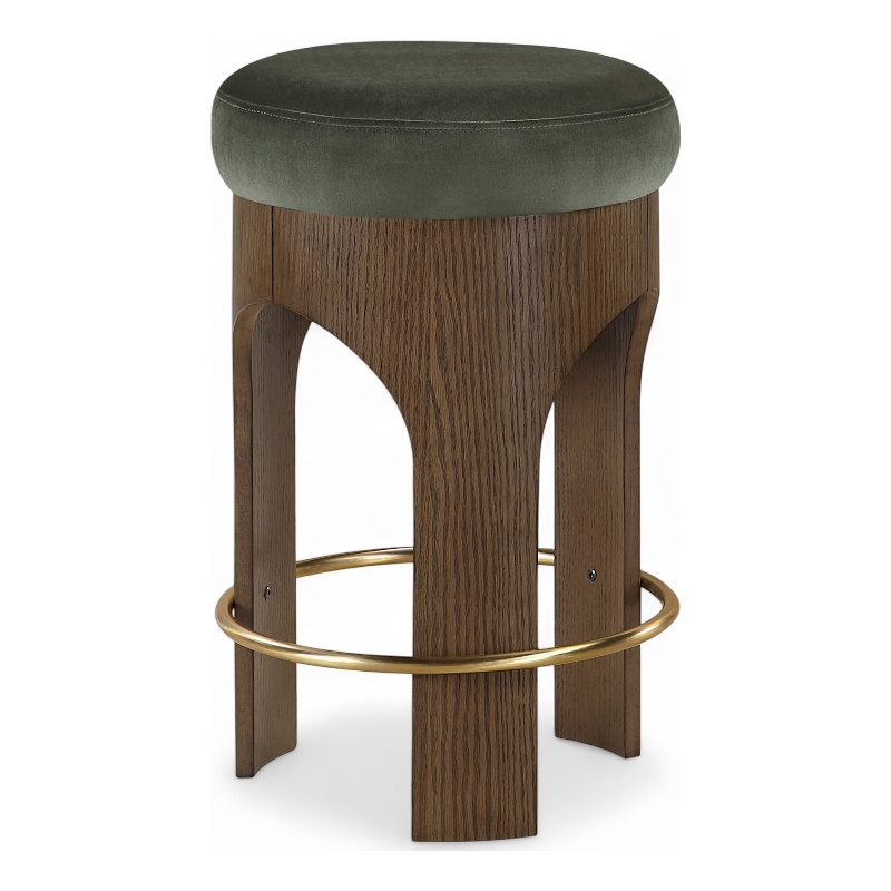 Pemberly Row Green Velvet Upholstered Counter Stool with Walnut Finish
