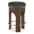 Pemberly Row Green Velvet Upholstered Counter Stool with Walnut Finish