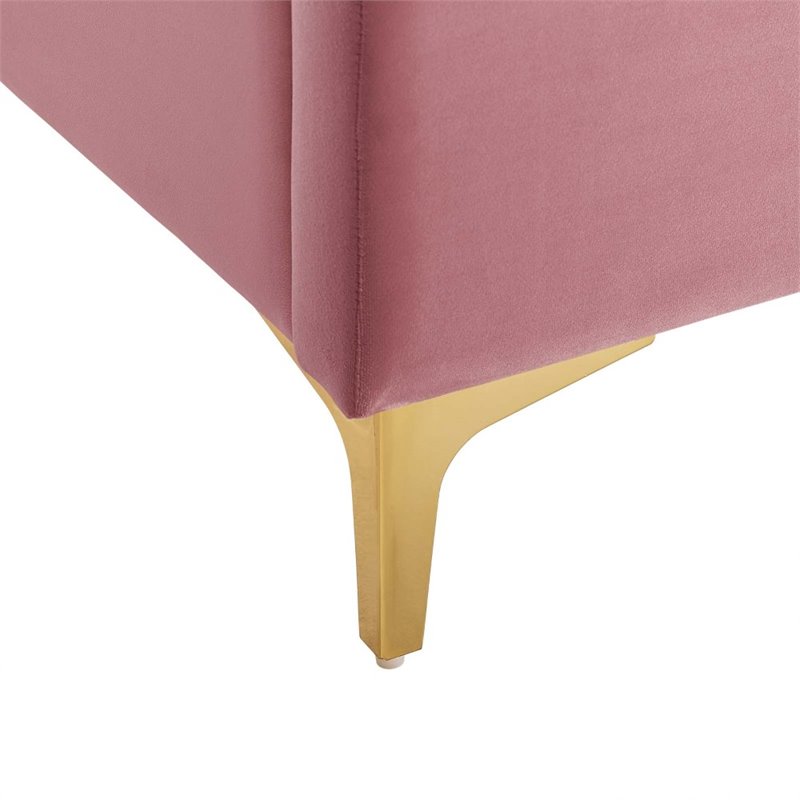 Pemberly Row Queen Velvet Platform Bed in Dusty Rose with Gold Legs