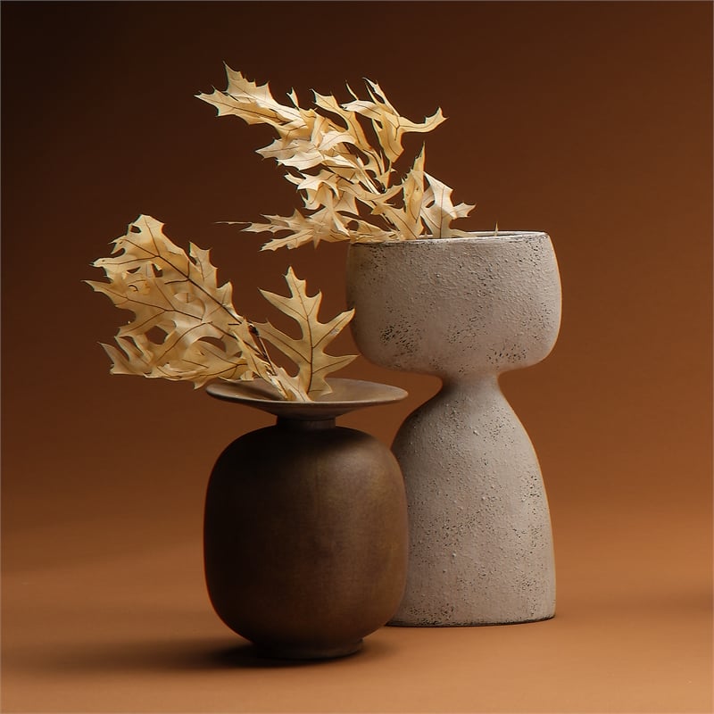 Pemberly Row Highland Decorative Ceramic Vase with Textured Finish in Brown