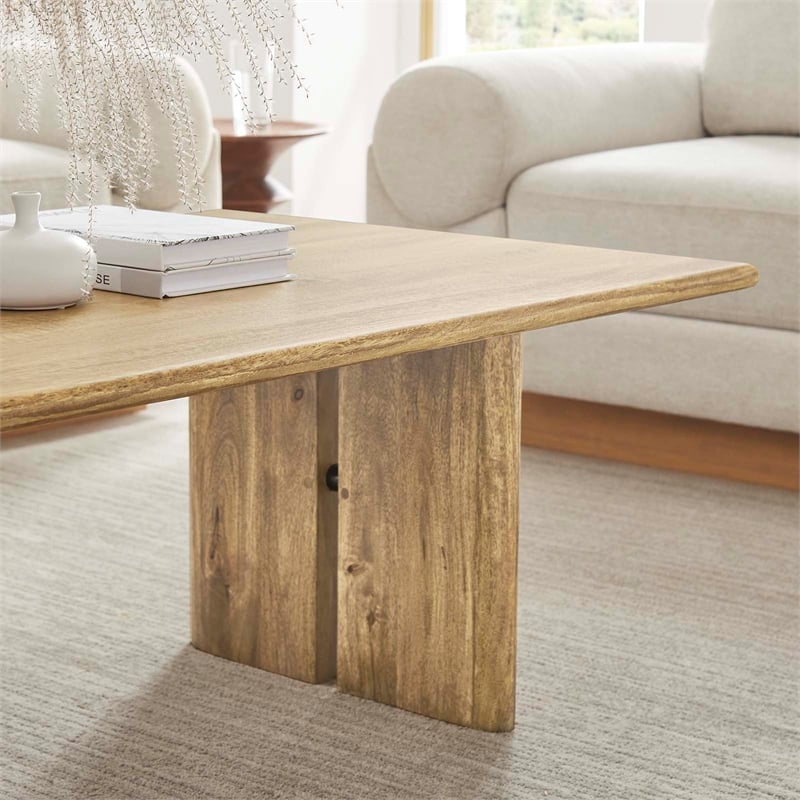 Pemberly Row Modern Mango Wood Coffee Table with Oak Finish