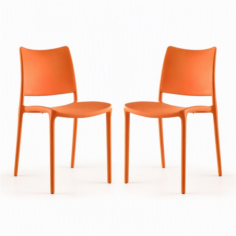 Pemberly Row Polypropylene Plastic Dining Side Chair in Orange Set of 2
