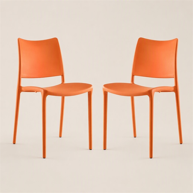 Pemberly Row Polypropylene Plastic Dining Side Chair in Orange Set of 2