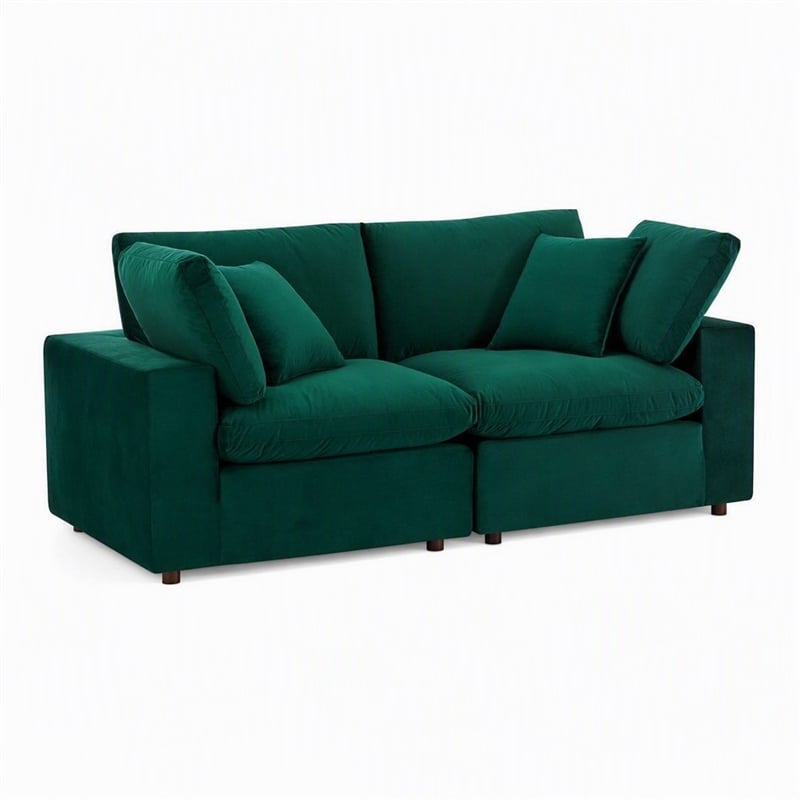 Pemberly Row Velvet Loveseat with Down-Filled Cushions in Green