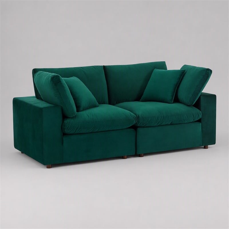 Pemberly Row Velvet Loveseat with Down-Filled Cushions in Green