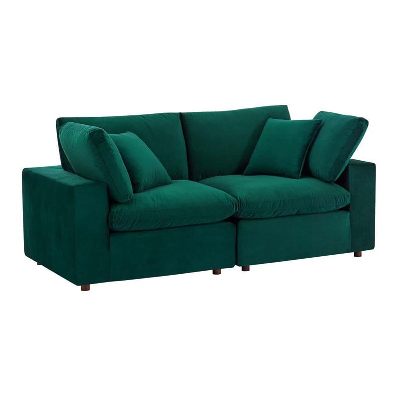 Pemberly Row Velvet Loveseat with Down-Filled Cushions in Green