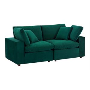 Pemberly Row Velvet Loveseat with Down-Filled Cushions in Green