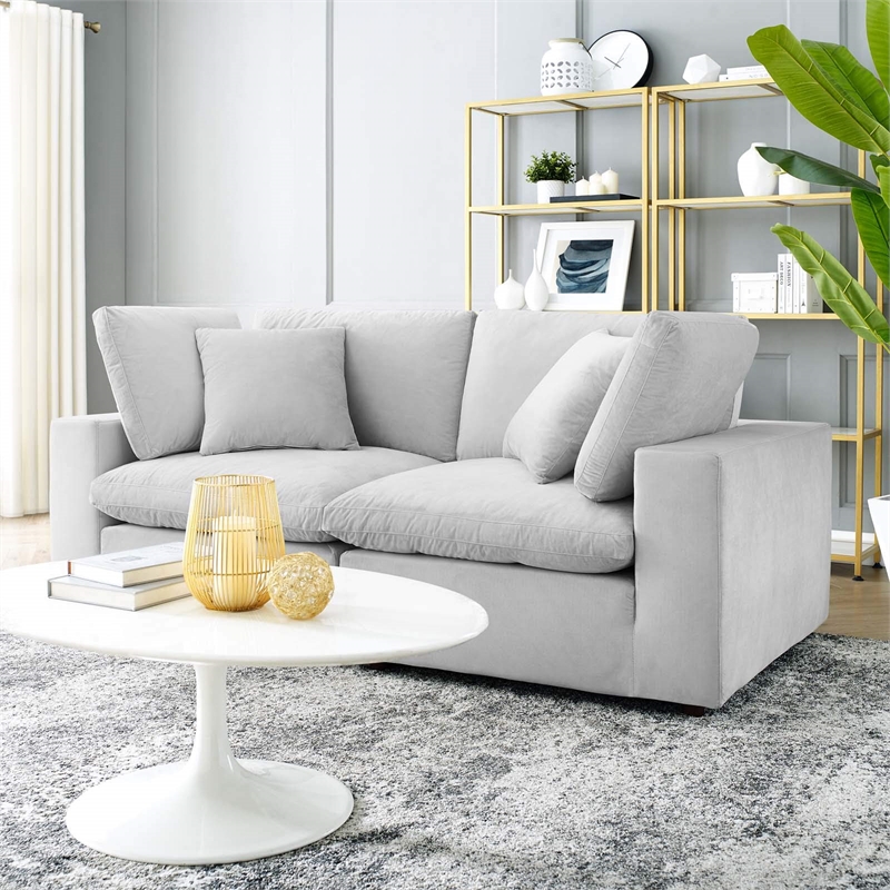 Pemberly Row Down Filled Performance Velvet Loveseat in Light Gray