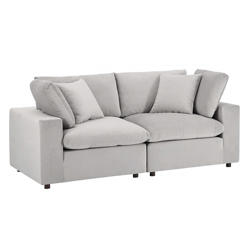 Pemberly Row Down Filled Performance Velvet Loveseat in Light Gray
