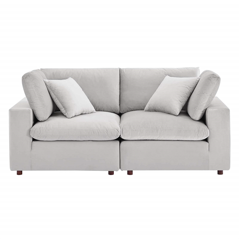 Pemberly Row Down Filled Performance Velvet Loveseat in Light Gray