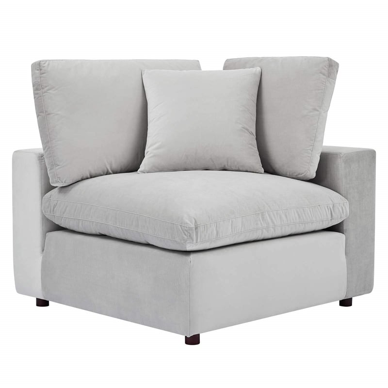 Pemberly Row Performance Velvet Corner Chair in Light Gray