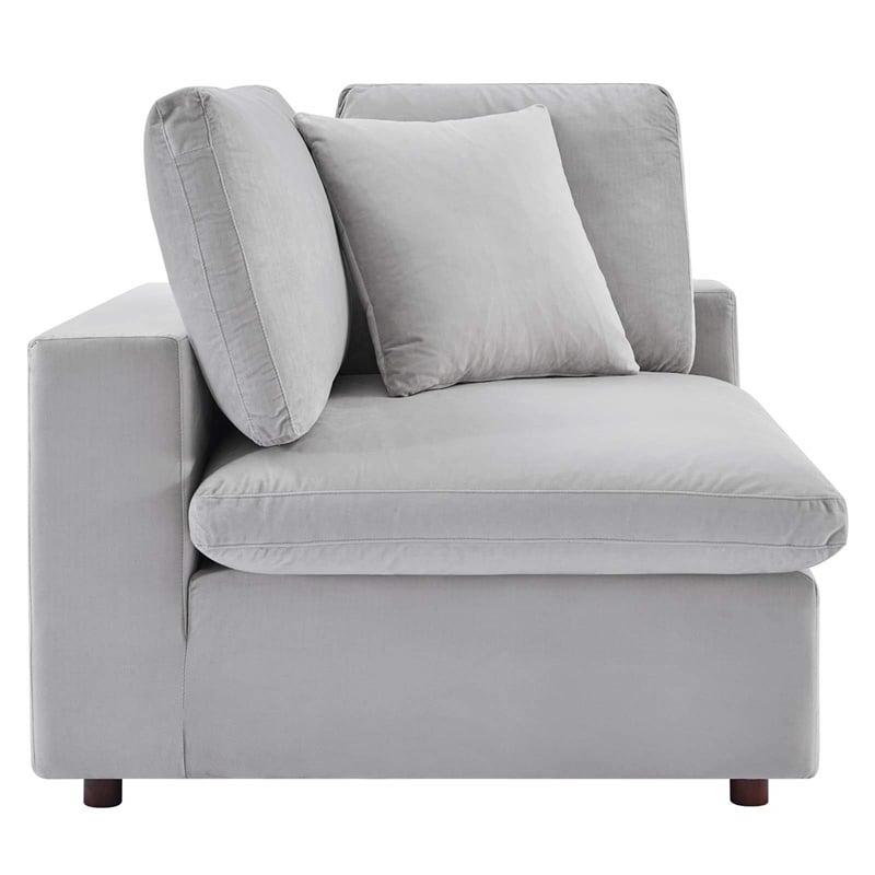 Pemberly Row Performance Velvet Corner Chair in Light Gray