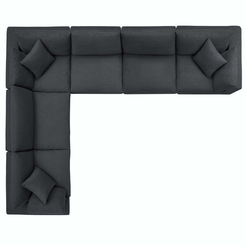 Pemberly Row 6-Piece Gray Polyester Sectional Sofa with Down Cushions