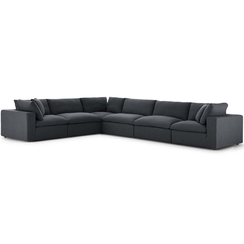 Pemberly Row 6-Piece Gray Polyester Sectional Sofa with Down Cushions