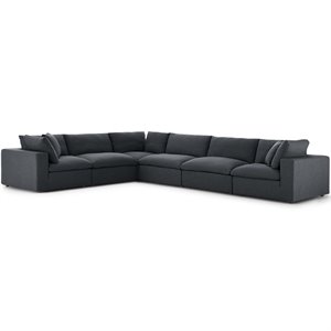 Pemberly Row 6-Piece Gray Polyester Sectional Sofa with Down Cushions