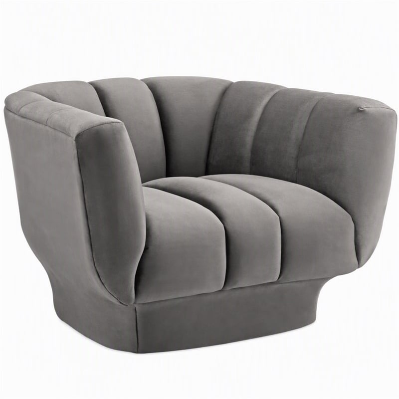 Pemberly Row Velvet Polyester Armchair in Gray with Tufted Channels