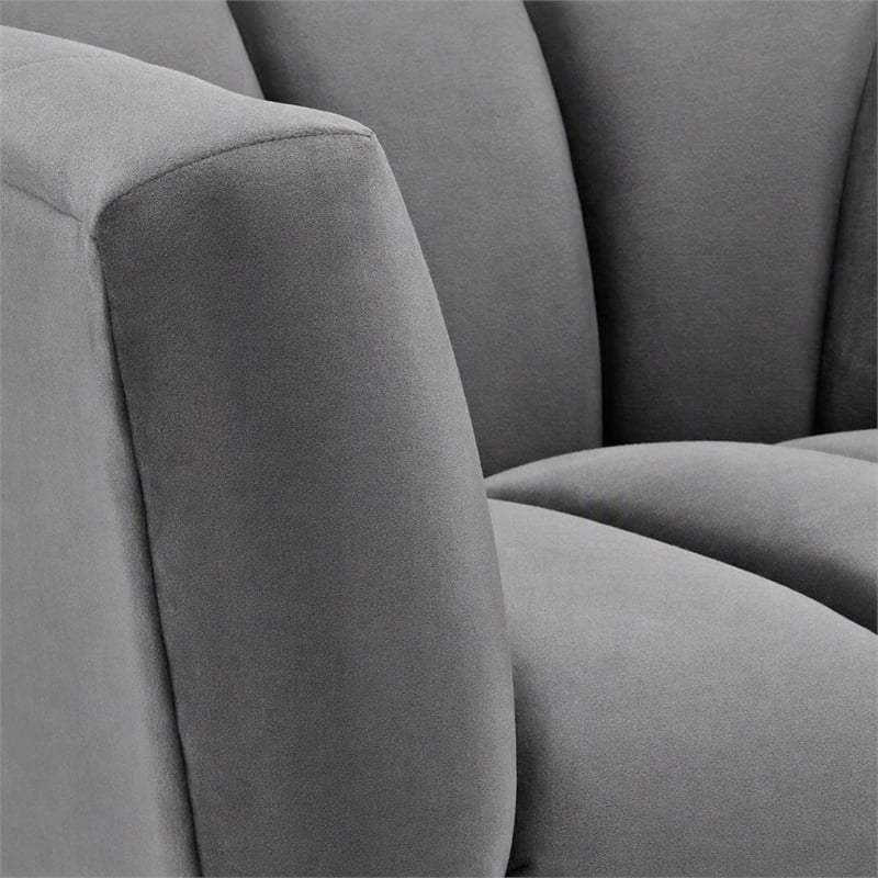 Pemberly Row Velvet Polyester Armchair in Gray with Tufted Channels