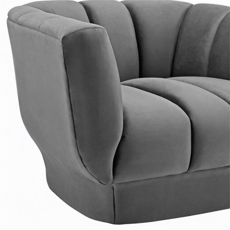 Pemberly Row Velvet Polyester Armchair in Gray with Tufted Channels