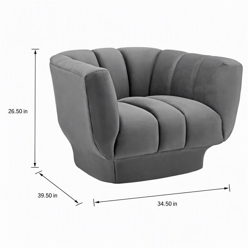 Pemberly Row Velvet Polyester Armchair in Gray with Tufted Channels