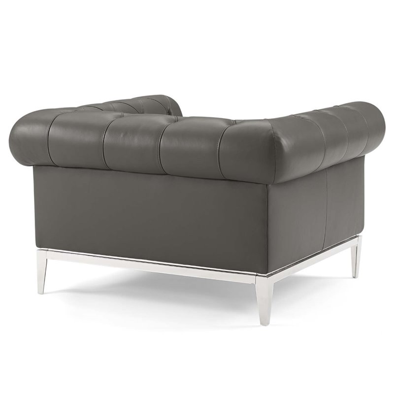 Pemberly Row Tufted Leather Armchairs in Gray with Steel Frame (Set of 2)