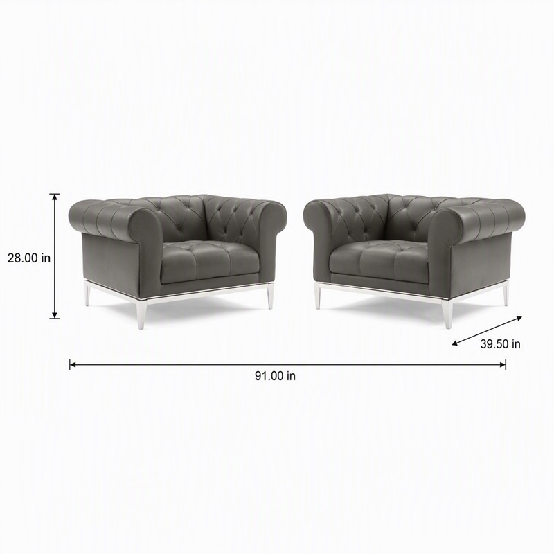 Pemberly Row Tufted Leather Armchairs in Gray with Steel Frame (Set of 2)