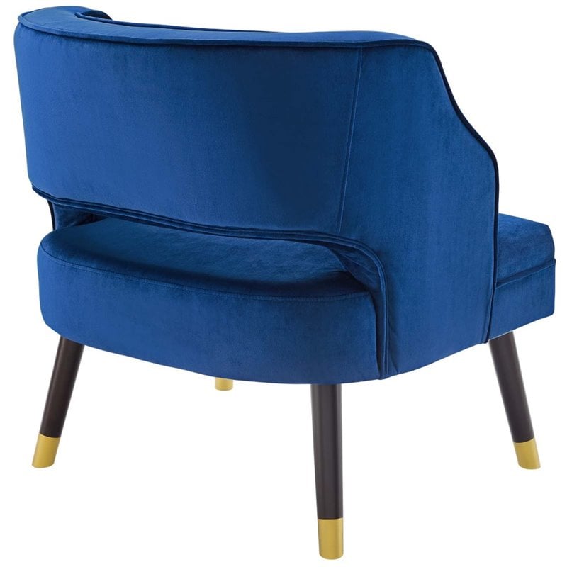 Pemberly Row Button Tufted Velvet Armchair with Wooden Legs in Navy