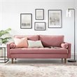 Pemberly Row Modern Velvet Sofa in Dusty Rose with Walnut Legs