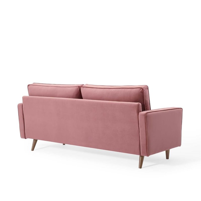 Pemberly Row Modern Velvet Sofa in Dusty Rose with Walnut Legs