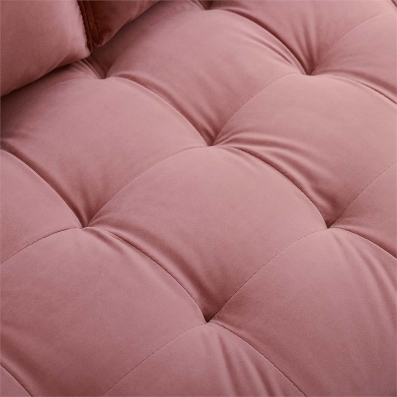 Pemberly Row Modern Velvet Sofa in Dusty Rose with Walnut Legs